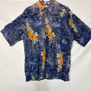 Pierre Cardin Rayon Hawaiian Shirt L Floral Hibiscus Aloha